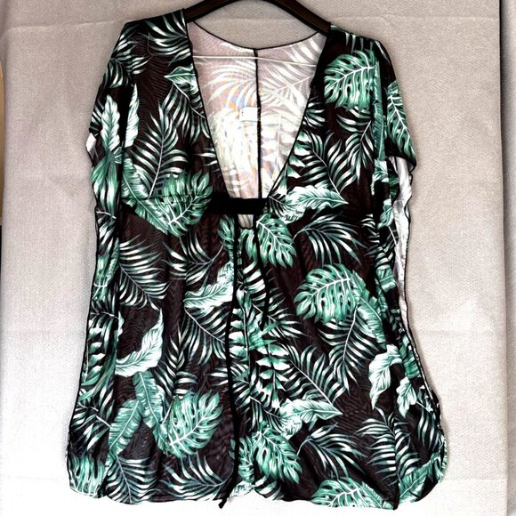 Tropical Palm Leaf Print Sheer Swim Cover-Up Tunic For Girls 13-14Y (1383) - Picture 2 of 5
